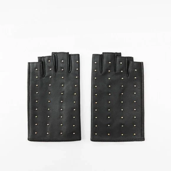 NWT ZARA STUDDED BLACK LEATHER FINGERLESS GLAM ROCK GLOVES - Picture 3 of 10
